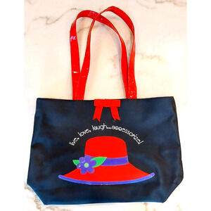 Red Hat Society Women's Carryall Zip Bag Tote Purse Travel‎ BLACK Medium Size